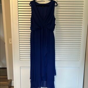 SLNY Blue V-Neck Sleeveless High Low Sundress